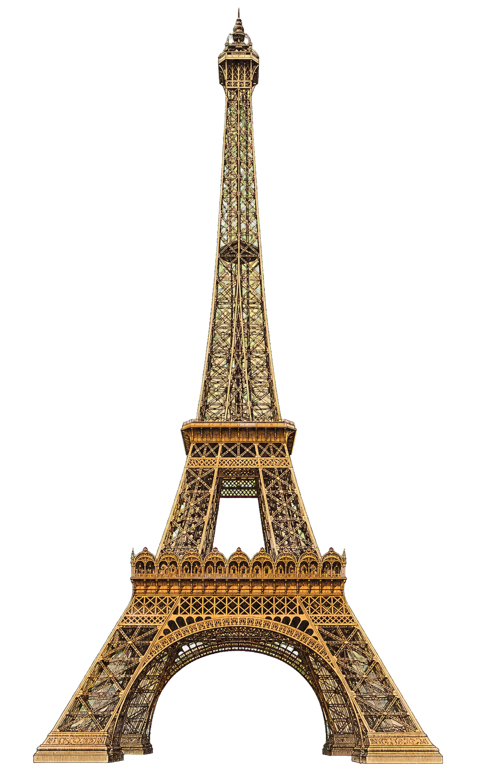 Antique Victorian-style Eiffel Tower illustration