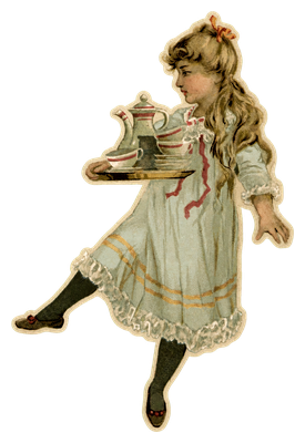 Victorian girl carrying a tea service
